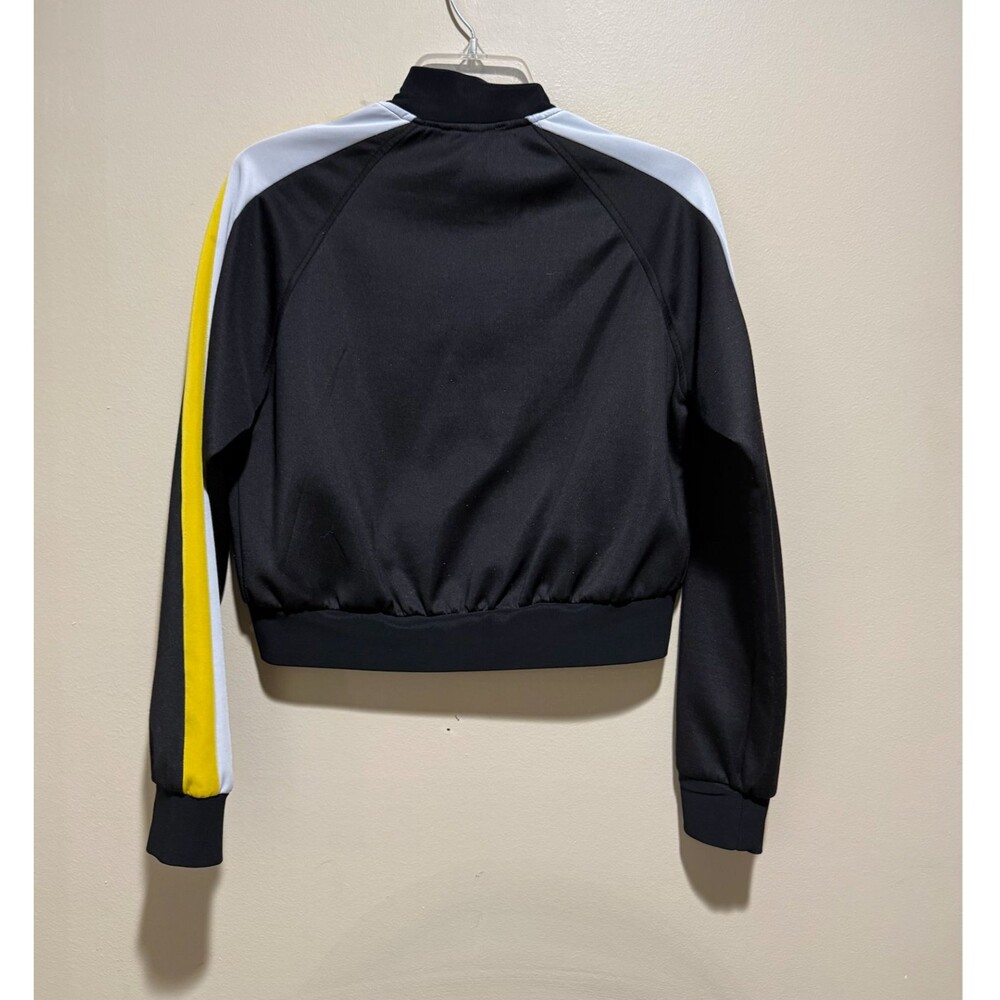 Fashion Nova Black Track Jacket M Striped Sleeve Cropped Zip Up Womens Athletic - Picture 6 of 13